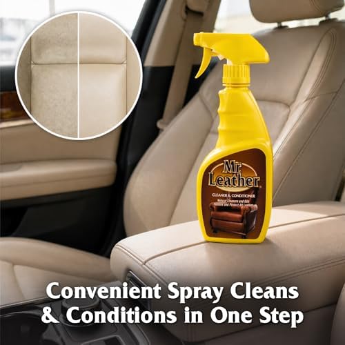 MR. LEATHER Cleaner & Conditioner, Restores & Protects All Leather, 8 oz | Made with Natural Oils, Hydrating & Water-Repelling Cream, Ideal for Leather Furniture, Sofa, Auto Interior, Shoes & Bags