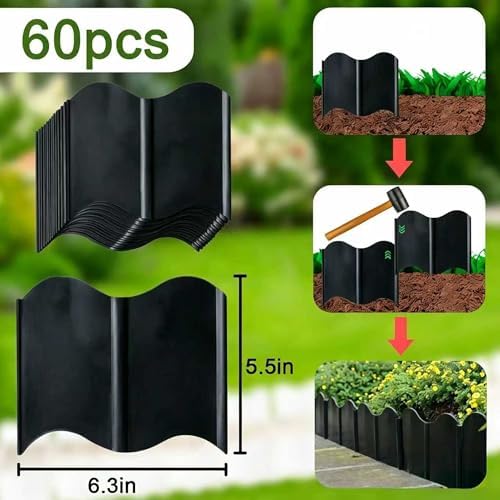 Orgrimmar Garden Edging Kit 40PCS Pound-in Interlocking Black(20”x5.3”)