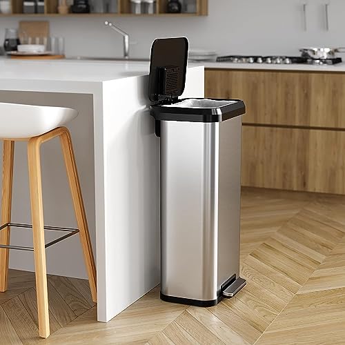 iTouchless Airstep 13 Gallon Step Pedal Kitchen Trash Can with Odor Filter, 50 Liter Commercial Grade Stainless Steel Recycle Bin for Home and Office, Silent Lid Open and Close