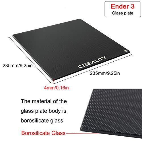 Creality Ender 3 Glass Bed Upgraded Build Surface Plate, 235x235x4mm | Upgraded glass bed, no edge curling, no logo imprints, improved flatness