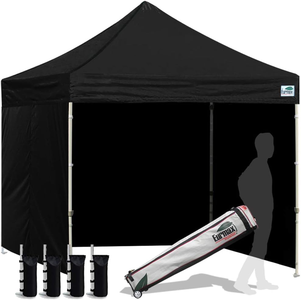Eurmax USA 10x10 Pop Up Canopy Tent,Commercial Tent with Patented No-Tip Rolling Bag,4 Zippered Removable Walls,UV & Water Resistant Canopy Top,Heavy Duty Outdoor Gazebo,Instant Shelter(White)