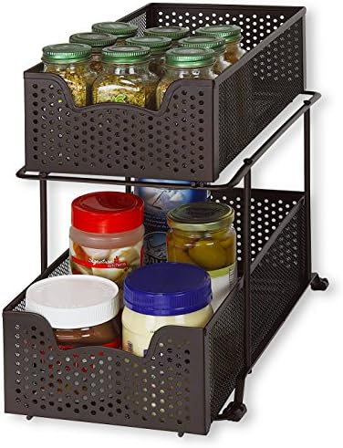Simple Houseware 2 Tier Sliding Cabinet Basket Organizer Drawer, White
