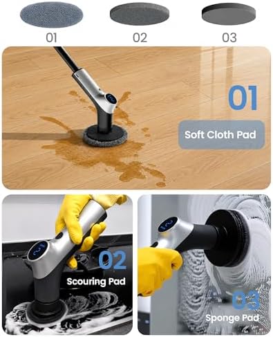 Electric Spin Scrubber IPX7 Waterproof Shower Scrubber with 7 Brush Heads | 2.5N·m Torque Power Scrubber for Bathroom Grout Tile Bathtub Cleaning