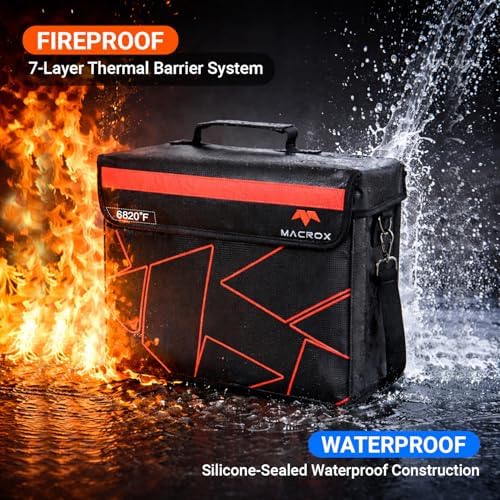 Fireproof Document Bag with lock, Patented Enclosed Flap, X Large