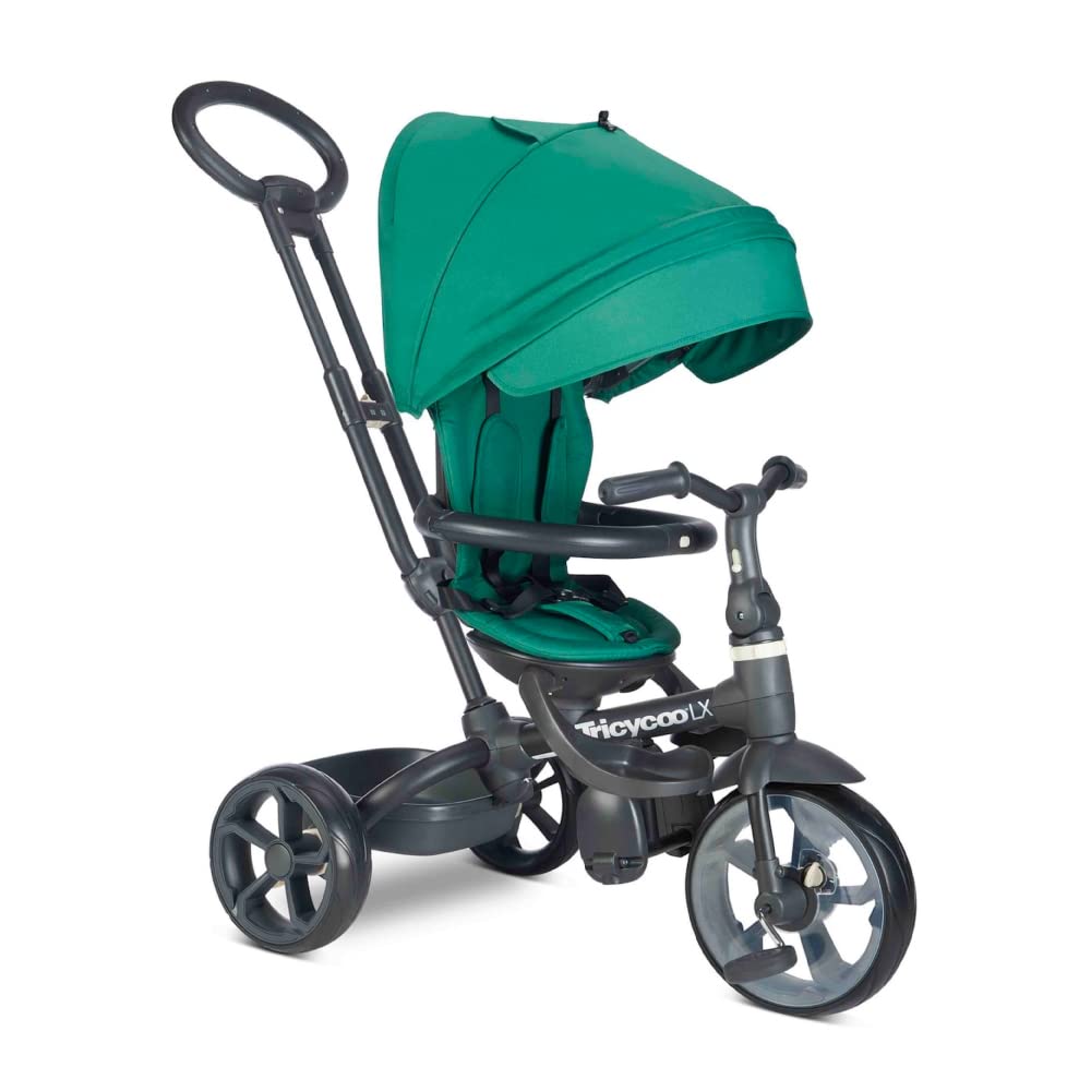 Joovy Tricycoo 4.1 Kids Tricycle with 4-Stages Featuring Extra-Wide Front Tire, Removable and Adjustable Parent Handle, Safety Harness