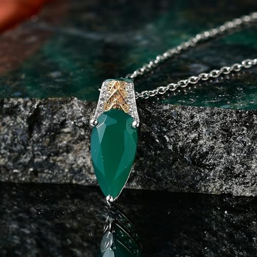 Onyx Zircon 3.80 ctw Lushy Leaf Pendant Steel Necklace 20"