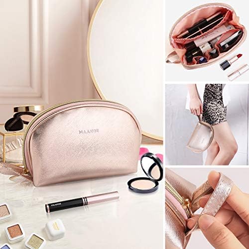 MAANGE 3 Pcs Makeup Bag Portable Travel Cosmetic Bag Large Makeup Bag Organizer with Gold Zipper Waterproof Toiletry Bags for Women and Girls(Rose