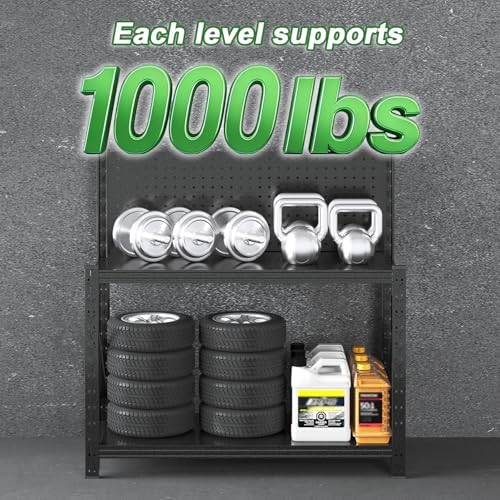 Work Bench with Pegboard,Heavy Duty 3000lbs Capacity Workbench Adjustable Shelves,Work Table for Garage Warehouse47.2 H*47.09" W*19" D