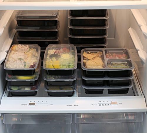Simple Houseware 16 Pack 36-oz 3-Compartment Meal Prep Container, BPA-Free | Reusable BPA-Free Stackable Bento Box - Microwave