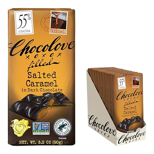 Chocolove Salted Caramel Chocolate Bars | 55% Cocoa | Silky Caramel with a Hint of Salt | Made with Premium Chocolate | Non-GMO, & Gluten-Free, 3.2 oz Bar (10 Pack)
