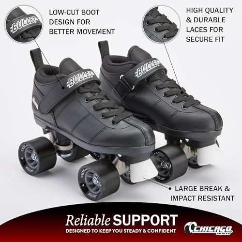Chicago Skates Bullet Speed Roller Skates – Adjustable Quad Roller Skates Women Men, Durable Skates, Top Performance with Front Stopper, 62mm Urethane Wheels, Low-Cut Ankle Boot, Indoor Outdoor Toys