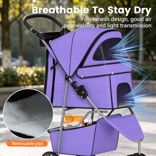 BestPet | 3-Wheel Pet Stroller | Dog and Cat Stroller | Breathable Mesh | Lightweight Travel Carrier | Waterproof & Foldable Design | Storage Basket | Black | for Daily Walks & Outdoor Use | Breathable Mesh | Lightweight, Waterproof Travel Carrier with C…