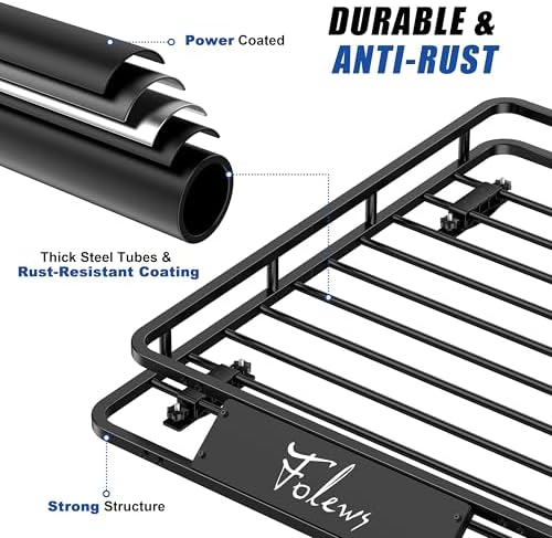 Folews Car Roof Basket 51 x 36 x 6 Inch, Heavy Duty 250LB Cargo Carrier | Roof Rack Basket, Universal Fit, Rooftop Cargo Rack Basket Steel Luggage Holder for SUV, Truck & Pickup