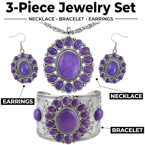 Shop LC Howlite Western Jewelry Set for Women Boho Cowgirl | 3-Piece Necklace Bracelet Earrings, Turquoise-Inspired, Chunky Statement, Southwestern