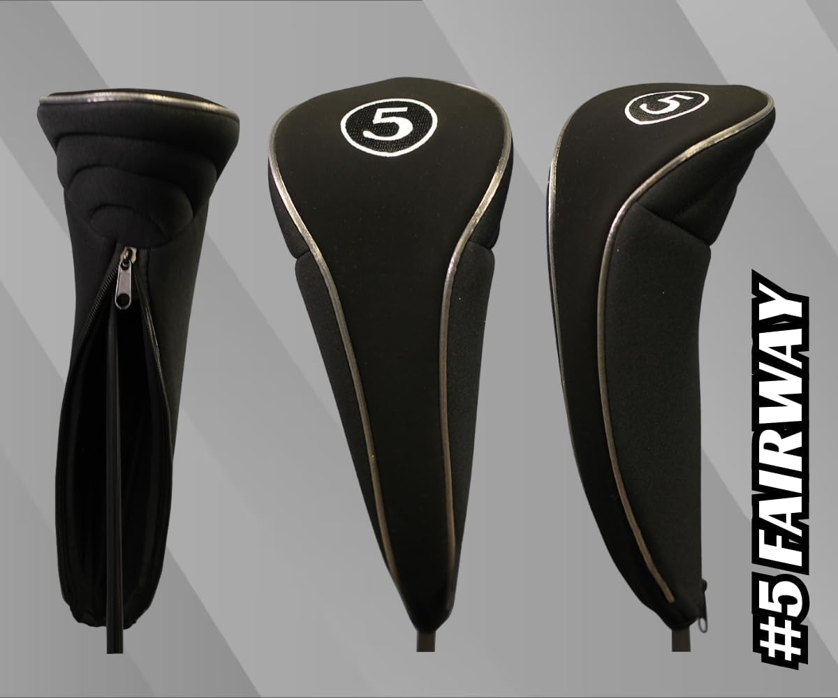 Black Golf Zipper Head Covers 3 5 7 Fairway Woods Headcovers Metal Neoprene Traditional Plain Protective Covers Fits All Fairway Clubs