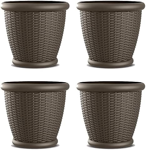 Suncast Wicker Planter w/ Drillable Drain Holes, Decorative Indoor/Outdoor Pot, 18in, Java