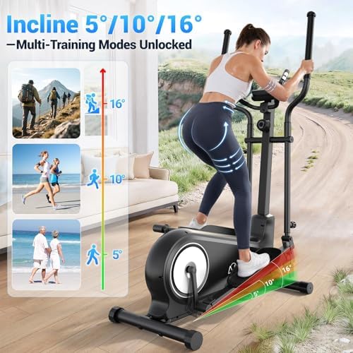 ANCHEER Elliptical Exercise Machine Foldable Elliptical Trainer 16" Stride | Ultra-Silent Elliptical Machine for Home, 550LBS Loading Capacity, 16 Resistance Levels &Pulse Rate Grips &Adjustable Pedals