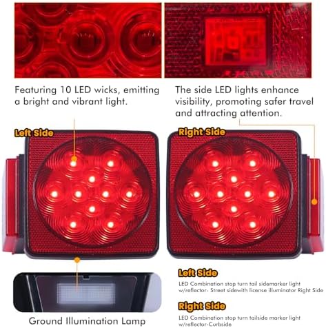 MAXXHAUL 70205 Trailer Light Kit - 12V All LED, Left and Right Waterproof Submersible for Trailers, Boat Trailer Truck Marine Camper RV Snowmobile