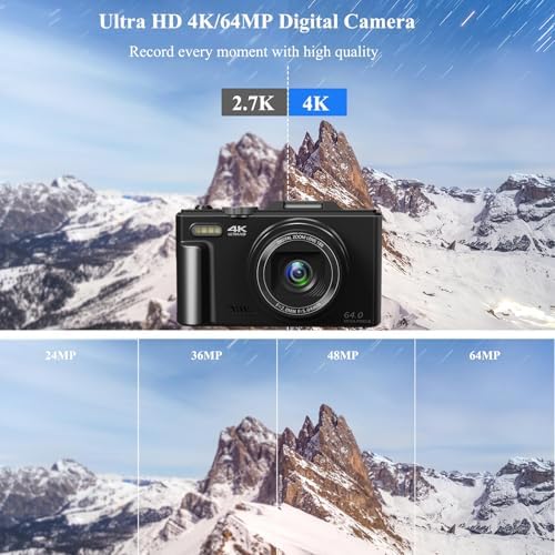 4K Digital Camera for Photography, 64MP Vlogging Camera for YouTube, WiFi Vlog Cameras with 18X Digital Zoom, 3'' Flip Screen and 32GB TF Card, Pink