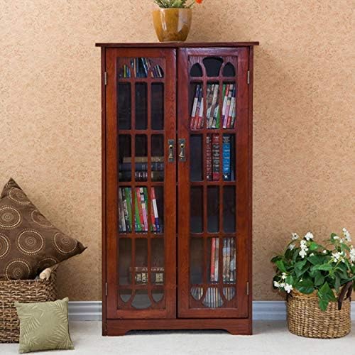 SEI Furniture - Window Pane Media Cabinet - Cherry - Transitional Design, Brown Glass and Wood - Ideal for Home Office, Living Room (MS1073)