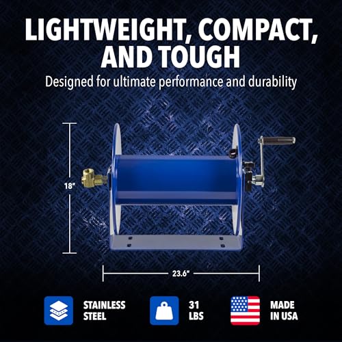 Coxreels 112-3-100 Hand Crank Hose Reel - Heavy-Duty Steel Frame for Stability - Adjustable Tension Brake for Controlled Operation- Fits 3/8 x 100 ft Hose - 12 x 18.25 x 13 inches