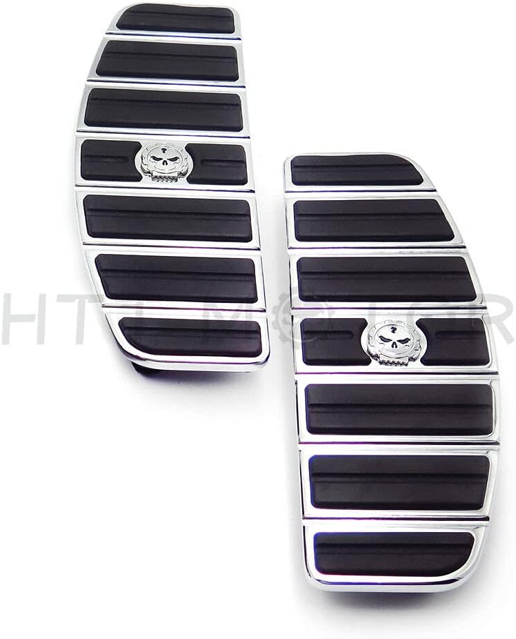 XKH- Motorcycle Chrome Skull Zombie Rider Footboard Insert Kit- Traditional D Shape Compatible with TOURING FLHT FLT FLTR FLHR FLHS SOFTAIL FLSTC