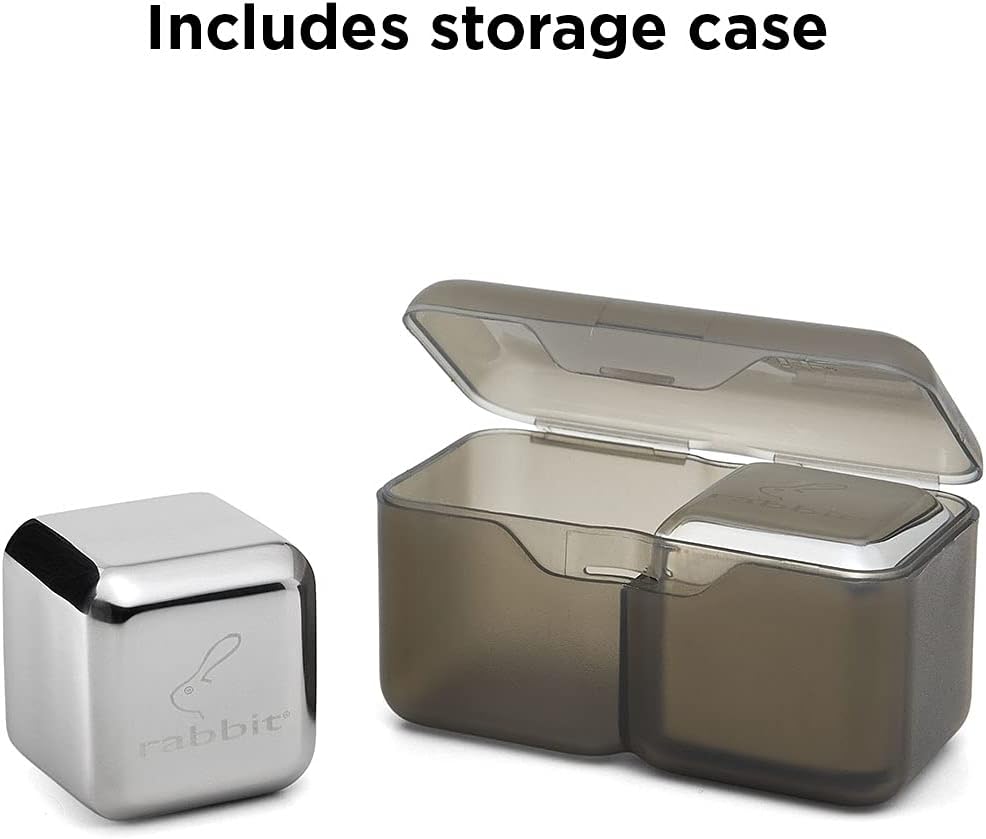 Rabbit Jumbo Chilling Stones - Premium Stainless Steel Whiskey Rocks for Chilling Fine Spirits and Beverages, Reusable Drink Cooling Stones with Storage Case | Large Reusable Stainless Steel Chillers for Whiskey, Bourbon, Scotch, Cocktails & Wine, Home B…