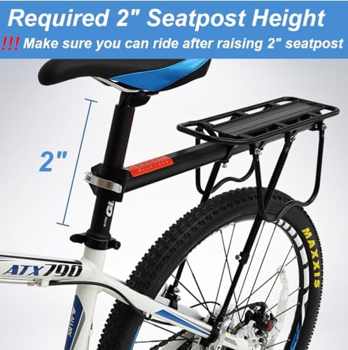 Dirza Rear Bike Rack Bicycle Cargo Rack Quick Release Adjustable Alloy Bicycle Carrier 115 lbs Capacity Easy to Install Black