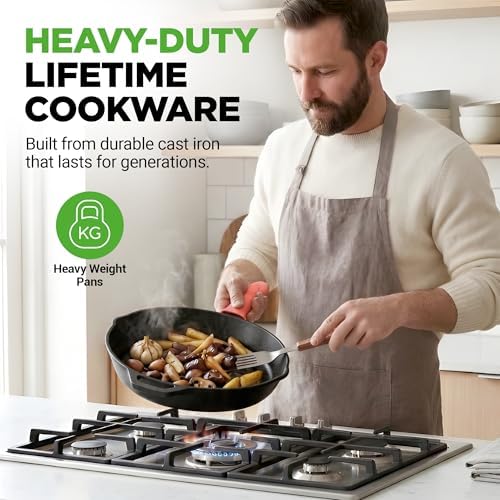 NutriChef 10 Inch Cast Iron Skillet with Lid - Pre-Seasoned Small Fry Pan with Side Drip Spout and Silicone Handle