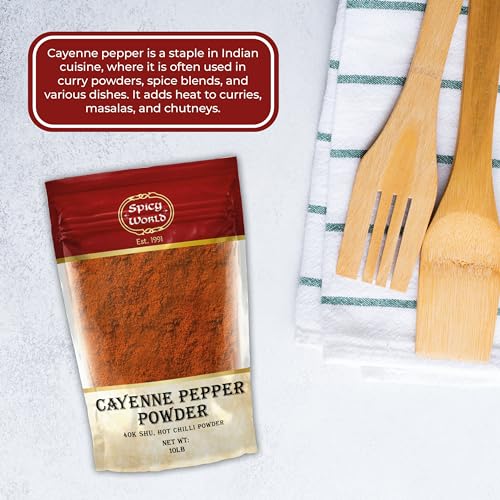 Spicy World Cayenne Pepper Powder Ground Chili Pepper 10 Pound Bulk Bag- 40K SHU, Hot Chilli Powder