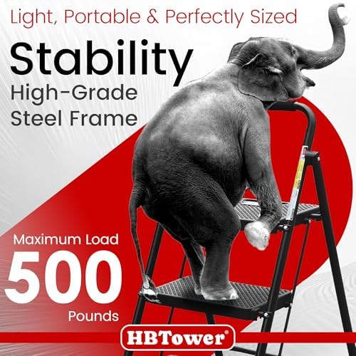 HBTower Step Ladder, Folding Step Stool with Wide Anti-Slip Pedal