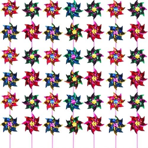 50 Pcs Plastic Rainbow Pinwheel for Kid Party Pinwheels DIY Lawn Windmill Set for Teenagers Toy Garden Party Lawn Decor