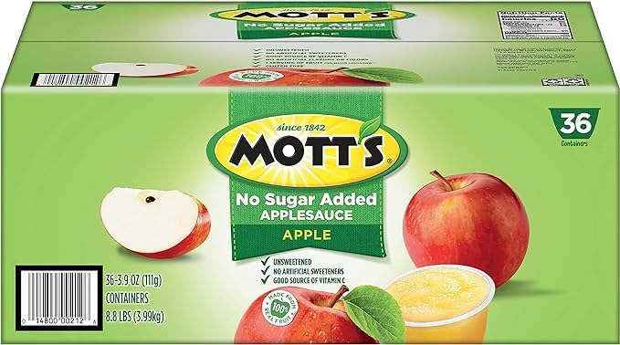 Mott's Unsweetened Applesauce, 3.9 oz cups, 36 count