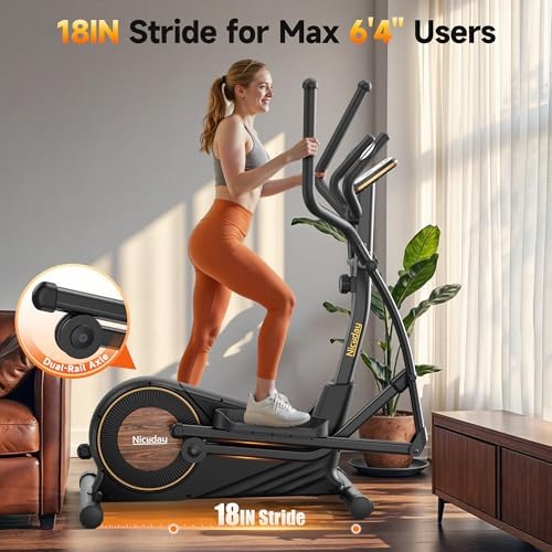 Niceday Elliptical Exercise Machine with 15.5/18/19IN Long Stride | Compact Elliptical Machine for Home Use, 16 Resistance Levels; 400LBS Stable Loading Capacity; Kinomap APP Support