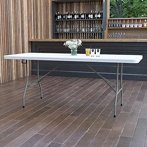 Flash Furniture 5-Foot Bi-Fold Granite White Plastic Folding Table | Lightweight, Easy Storage, Commercial Grade, Carrying Handle