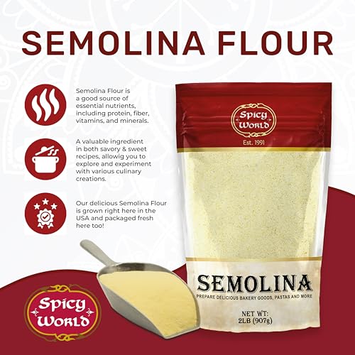 Spicy World Semolina Flour 3 LB (48 Ounce) | USA Grown Semolina for Pizza, for Pasta, and Bread Making | Fine Ground, Bulk Yellow Durum Semola Flour for Pizza Peel