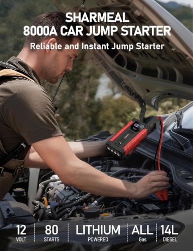 Sharmeal Car Battery Jump Starter 7000A, Jump Starter Battery Pack for All Gas and 12.0L Diesel, 12V Portable Jump Box with LED Light