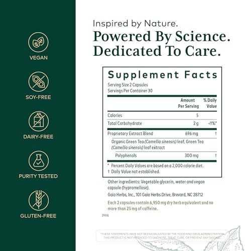 GAIA HERBS PRO Green Tea - Heart Health & Antioxidant Support Supplement* - Health Supplement with Green Tea Leaf Extract - Vegan, Gluten-Free