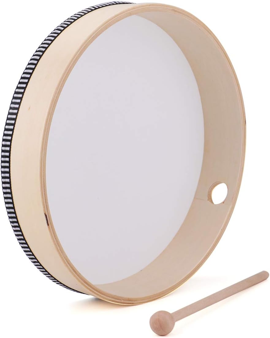 Foraineam 10 Inch Hand Drum with Wooden Drumstick Music Wood Frame Drum Musical Rhythm Percussion Instrument