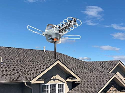 Five Star Outdoor 150 Mile Motorized 360 Degree Rotation OTA Amplified HDTV Antenna for 2 TVs Support - UHF/VHF/1080P Channels Wireless Remote