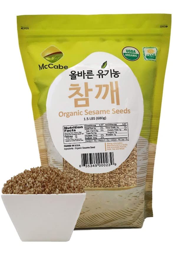 McCabe Organic Natural Sesame Seed - Organic Raw Sesame Seeds 1.5lbs | Rich with Fiber & Minerals | USDA and CCOF Certified | Packed in USA