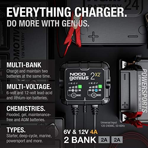 NOCO GENIUS2X2 6/12V 2-Bank Battery Charger, Trickle Charger & Maintainer
