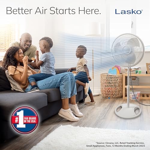 Lasko Oscillating Pedestal Fan - Adjustable to 47" - 2520 - White | Cooling Standing Fan for Bedroom, Living Room, and Home Office, 16" Blade Diameter