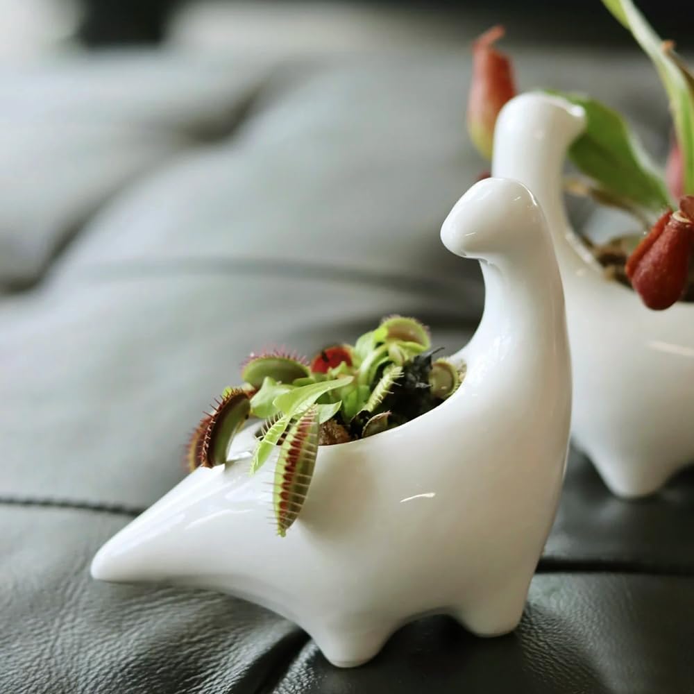 GeLive White Cow Succulent Pot, Small Ceramic Animal Planter with Drainage Hole & Saucer for Cactus, Mini Air Plants, Pencil Holder Brush Organizer, Indoor Home Office Desk Decor, Funny Gift