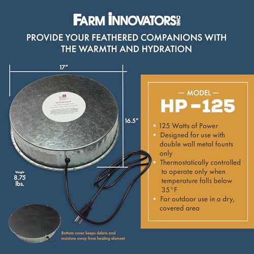 Farm Innovators 125 Watt Heated Base for Double Wall Metal Poultry Founts with 35 Degrees Fahrenheit Temperature and Below