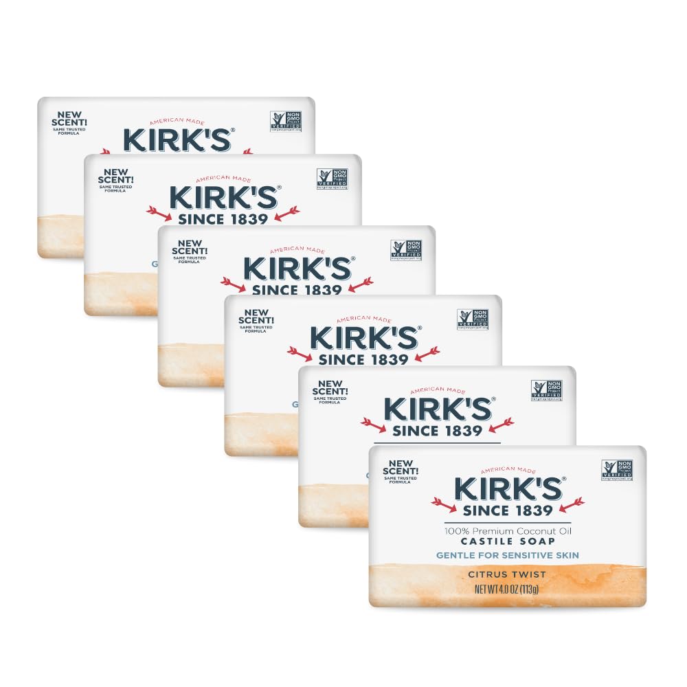 Kirk's Castile Bar Soap, Aloe Vera - Clinically Tested, Safe for Sensitive Skin with Coconut Oil, Vegan and Non-GMO - 4 oz Bars, 6 Pack