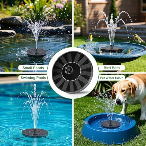 SEIRMEP Solar Fountain Pump with Spray Height Adjustment, Upgrade Glass Solar Bird Bath Fountains with 6 Nozzles