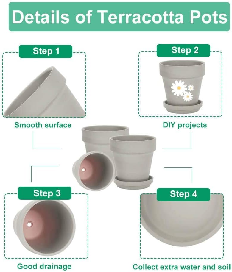 vensovo 4 Inch Terracotta Plant Pots with Saucer - 6 Pack Clay Flower Pots with Drainage, Great for Plants, Crafts, Wedding Favor