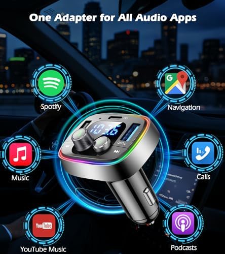 LIHAN Bluetooth Car Adapter 5.4, FM Transmitter, 48W PD/QC Charger