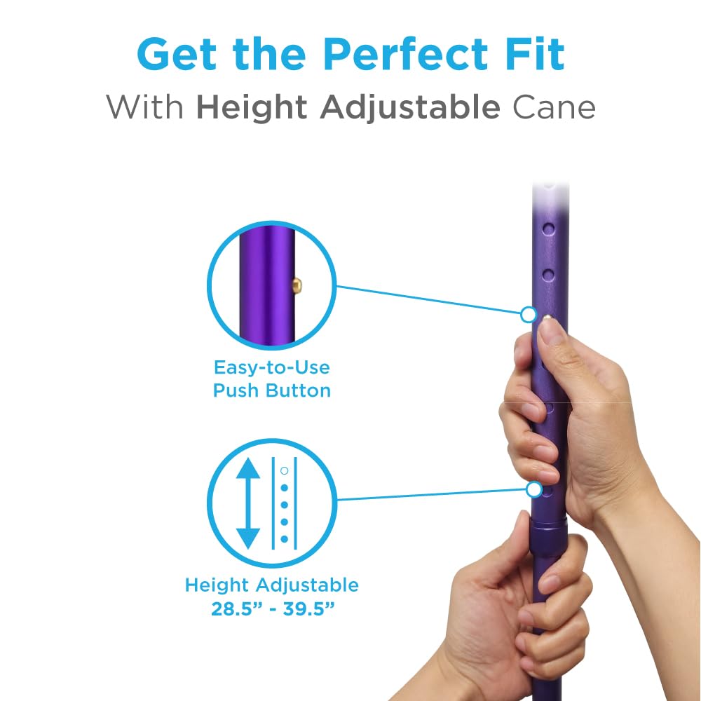 Nova Joy Designer Offset Quad Cane for Seniors - Unisex Adjustable Lightweight Walking Aid with Foam Handle, Wrist Strap and Anti-Rattle Lock - Essential Mobility Support - Maui Flowers